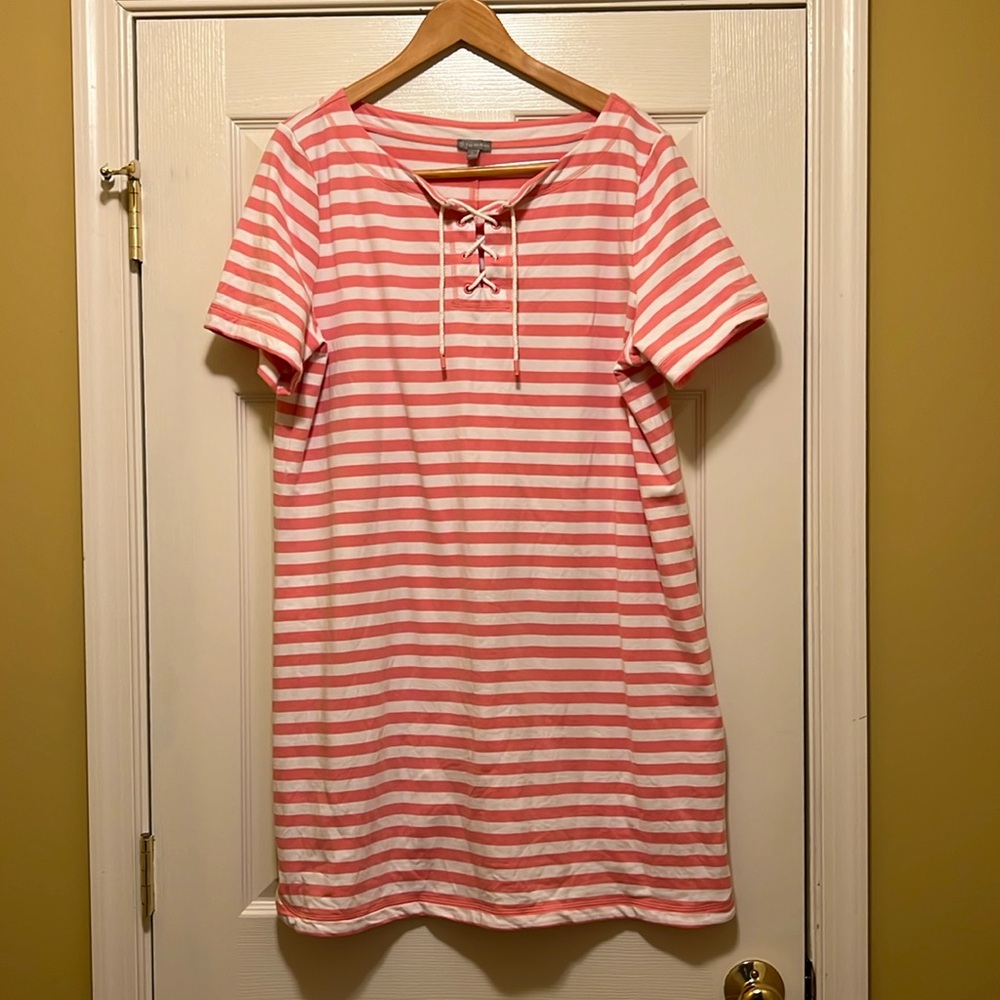 T. By Talbots size L Terry Cloth pink and white striped casual dress.